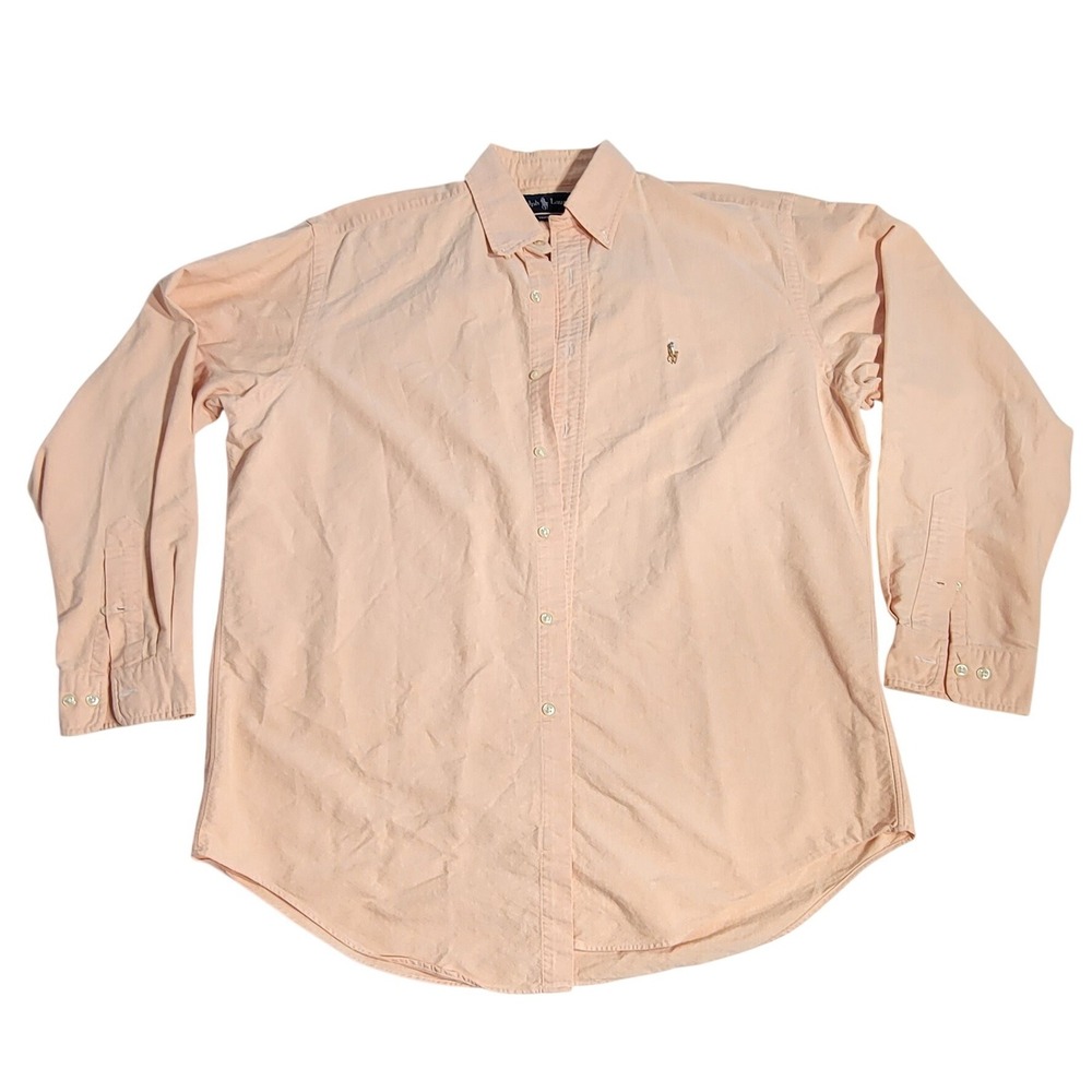 Ralph Lauren Yarmouth Peach Orange Oxford Button Down Shirt Mens 16 34/35 L